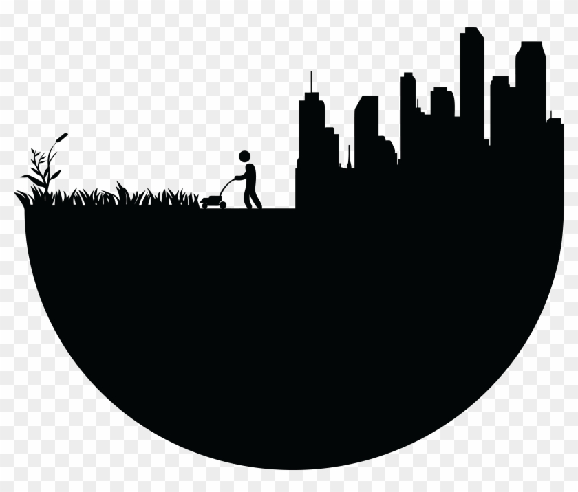 Free Clipart Of A Man Mowing A Lawn Near A City - New York Times Icon #423151