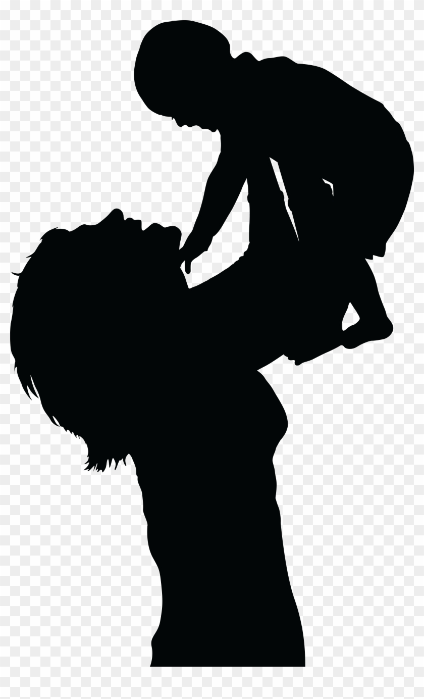 Free Clipart Of A Silhouetted Mom Lifting Up Her Baby - Silhouette Mother And Baby #423196