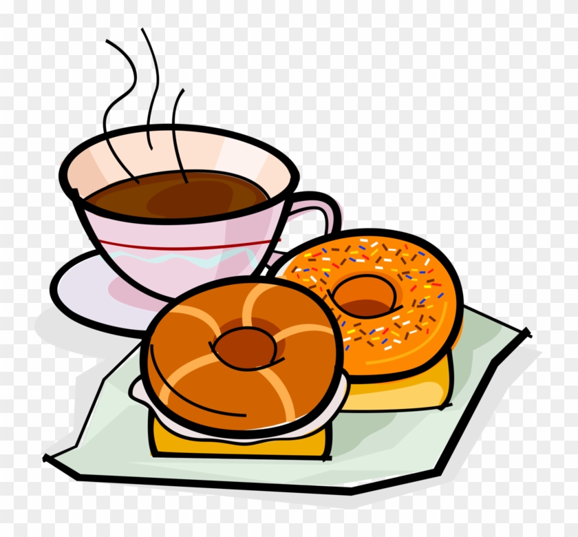Vector Illustration Of Cup Of Coffee And Sweetened - Coffee Donut Clip Art #423374