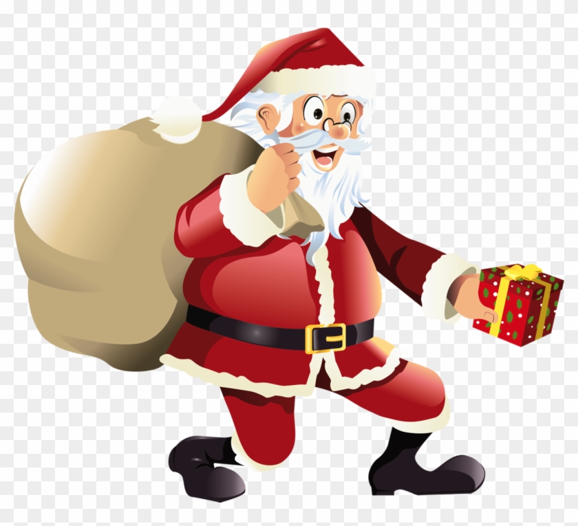 Transparent Santa Claus With Red Gift Png Clipart - Santa Claus Transparent Background #423401
