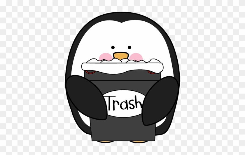 Penguin Trash Helper - Cute Trash Can Clipart #424035