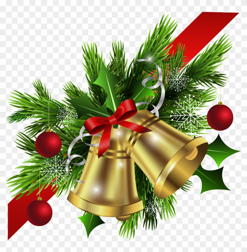 Christmas Red Bow And Bells Corner Transparent Png - Christmas Corner Border Png #424466