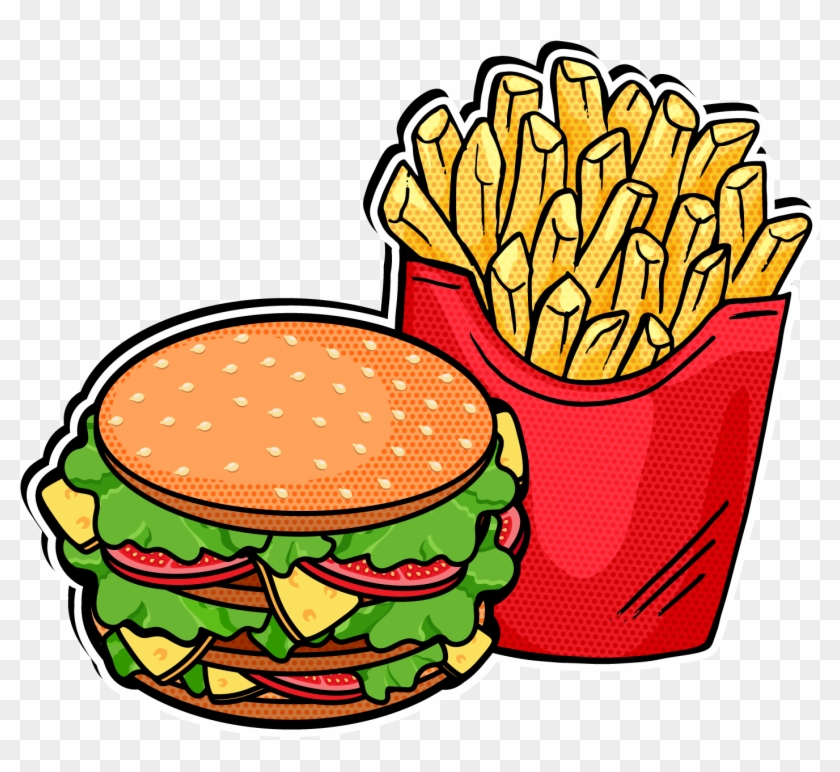 Fast Food French Fries Hamburger Pop Art - Burger And Fries Vector #424470