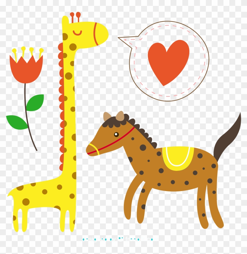 Giraffe Horse Clip Art - Giraffe And Horse Cartoon #425618