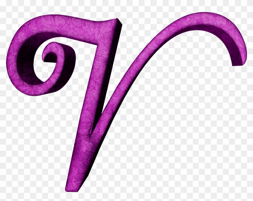 Alfabeto Estampado De Hojas En Fucsiav - Cursive V Purple #426998