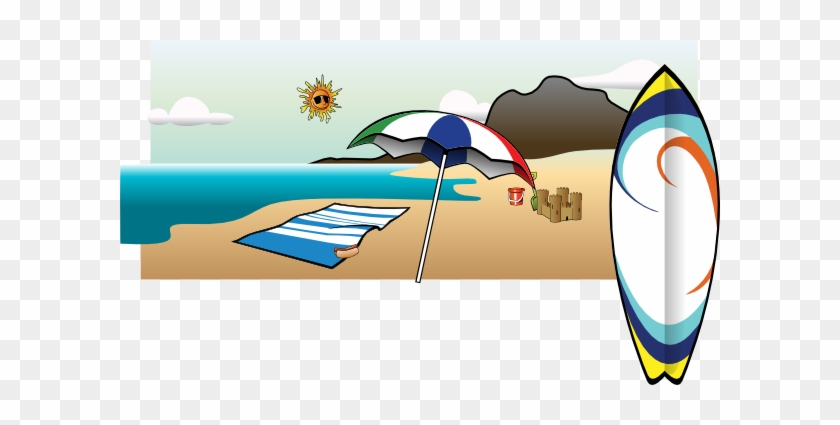 Umbrella Clipart Beach Towel - Surf Board Clip Art #427076