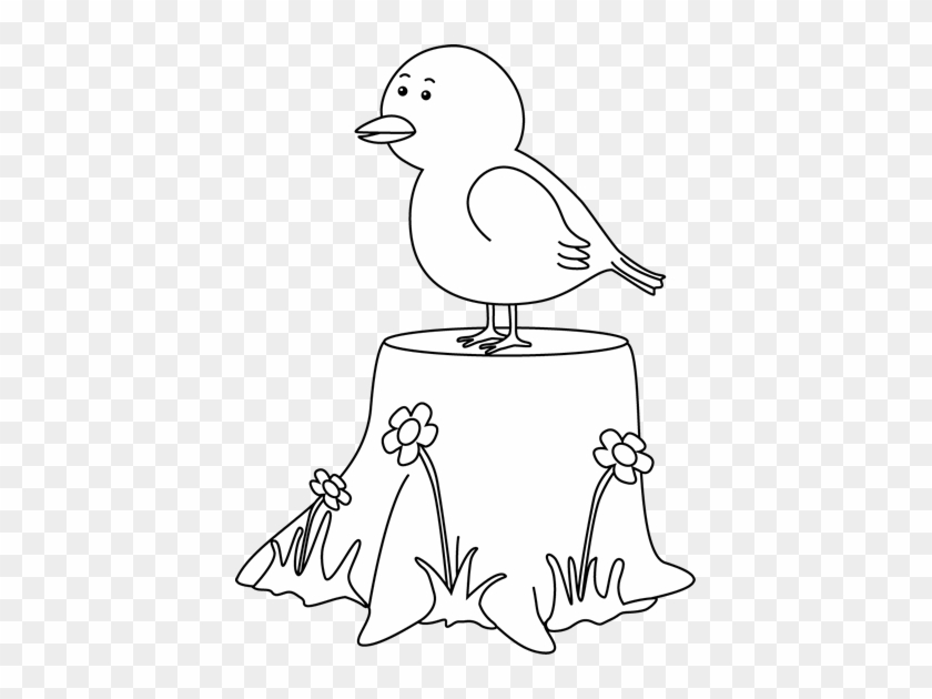 Black And White Bird On A Tree Stump Clip Art - Under Pictures Clipart Black And White #427174