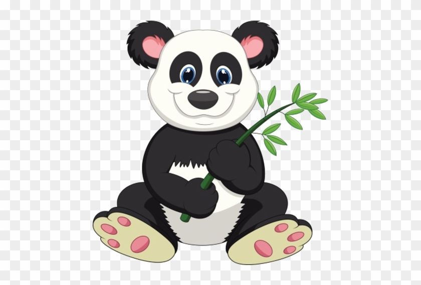 Smiling Baby Panda Holding Bamboo Branch - Giant Panda Cartoon - Free  Transparent PNG Clipart Images Download