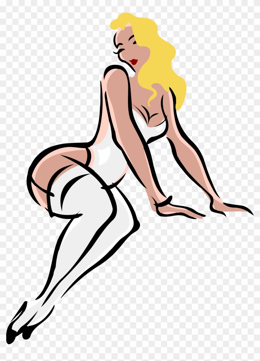 Light Skin, Blonde Hair, White Clothes - Clipart Of A Sexy Girl #428268