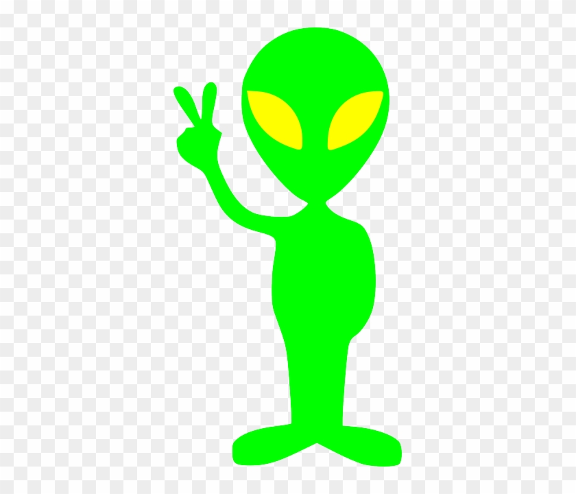 Green, Small, Outline, Drawing, Alien, Face - Alien Doing Peace Sign #428451