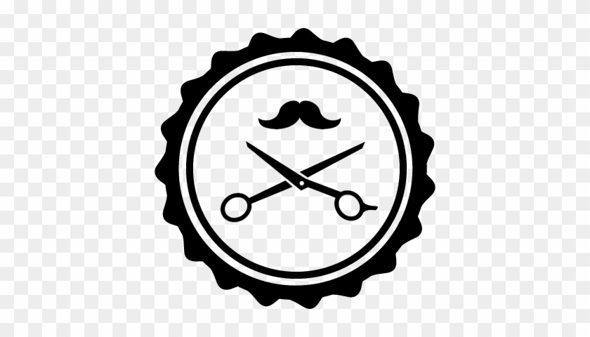 Hair Salon Badge With Scissors And Mustache Vector - Hair Salon Png #428622