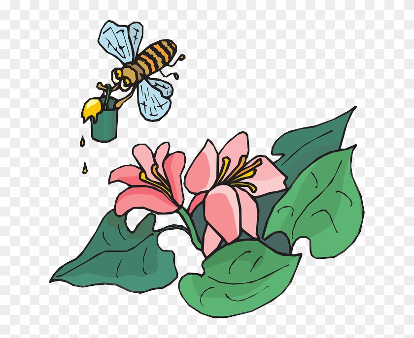 Insect Flowers, Cartoon, Bucket, Bee, Flying, Leaves, - Bees And Pollen Clipart #429354