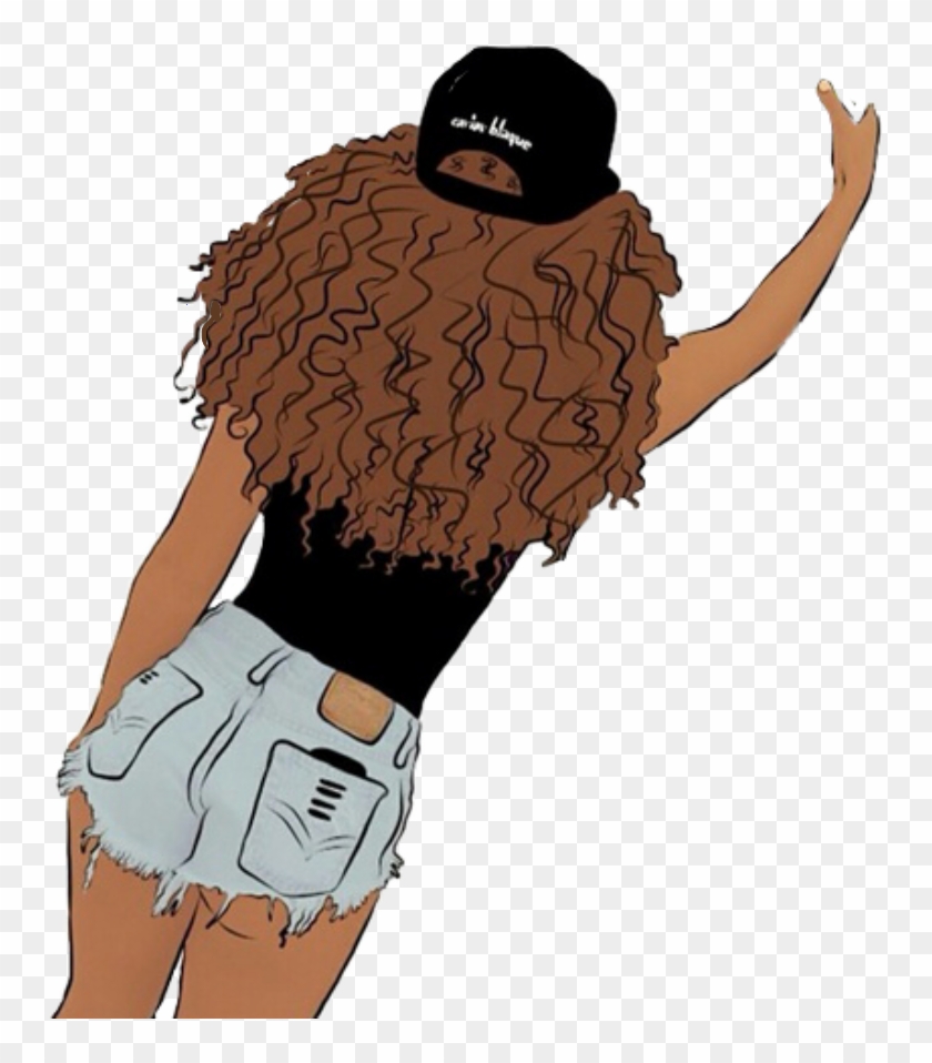 Girl Swaggirl Shorts Selfie Curlyhair Freetoedit - Cartoon With Nappy Hair  - Free Transparent PNG Clipart Images Download