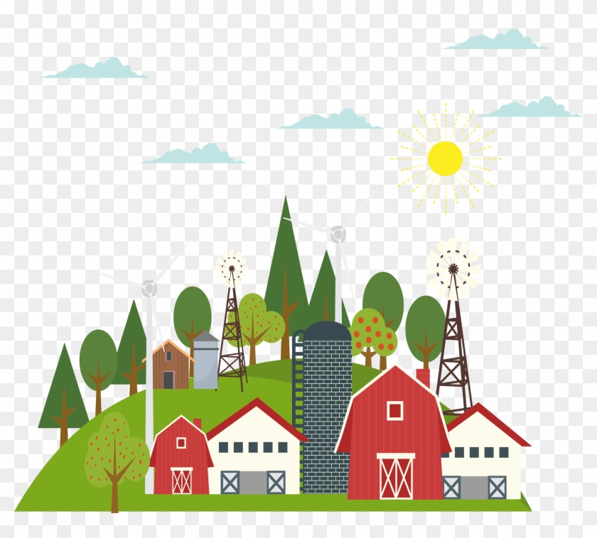 Country House Vector Cartoon Sun - Country Cartoon Png #429964