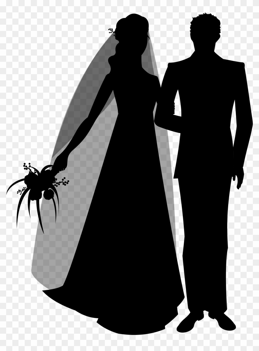 Wedding Couple Silhouette Clip Art - Wedding Couple Silhouette Png #430109