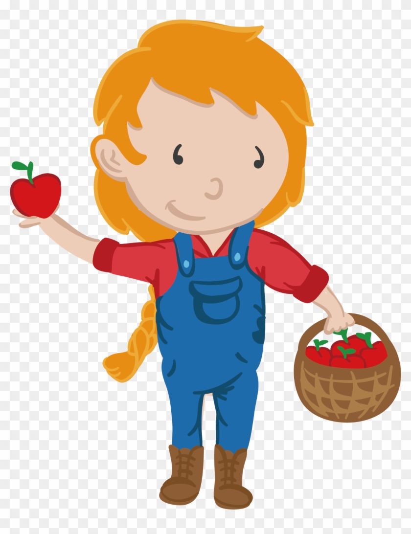 Children Picking Apple Labor Cartoon Vector Material - 卡通 農夫 素材 #430133