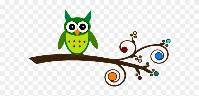 Green - Owl On Branch Clipart #430553