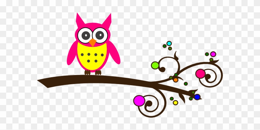 Pink - Baby - Owl - Clipart - Colorful Owl On Branch #430558