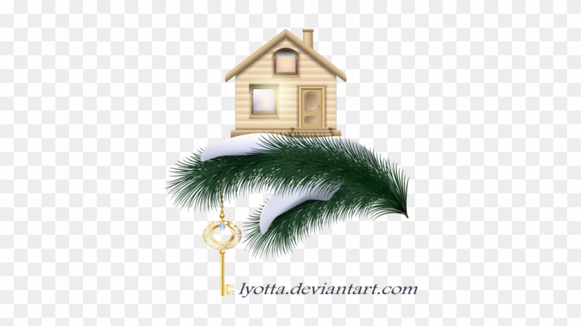 House With Golden Key On A Pine Branch With Snow By - Cottage #430802