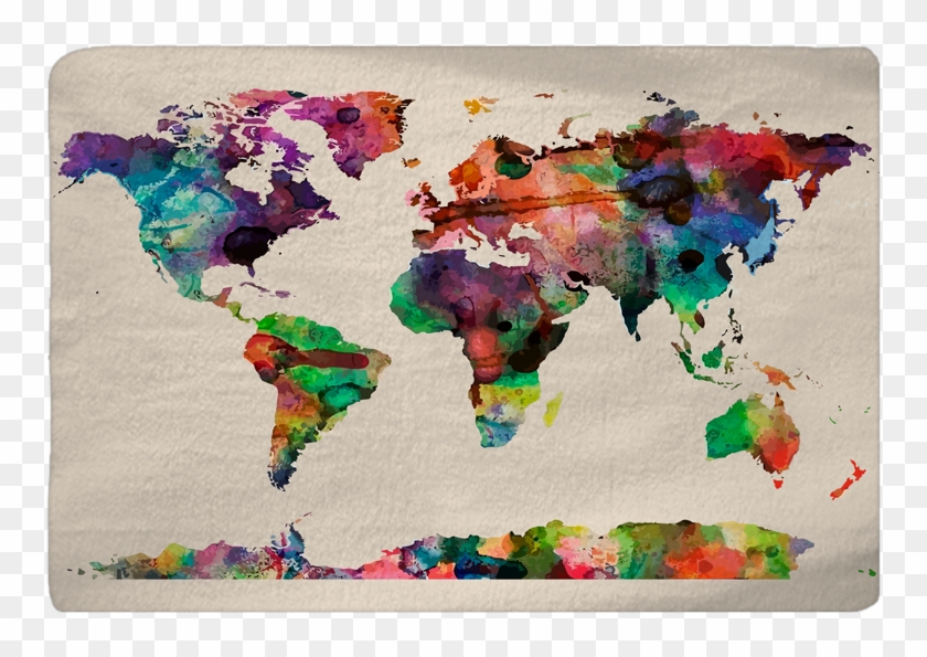 Watercolor World Map Area Rug Beige Background Decor - 'urban Watercolor World Map' Canvas Print By Michael #430998