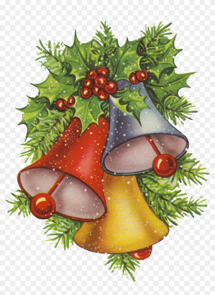 Christmas Holly And Bells Clip Art - Vintage Retro Weihnachtspostkarte Postkarte #431880