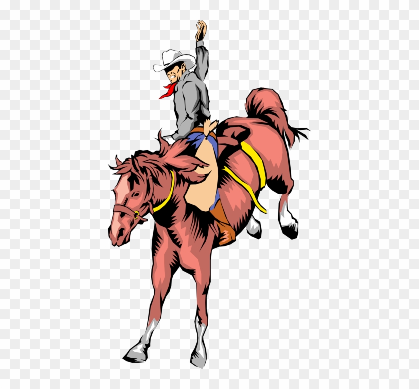 Vector Illustration Of Western Cowboy Rides Bucking - Cowboy #432400