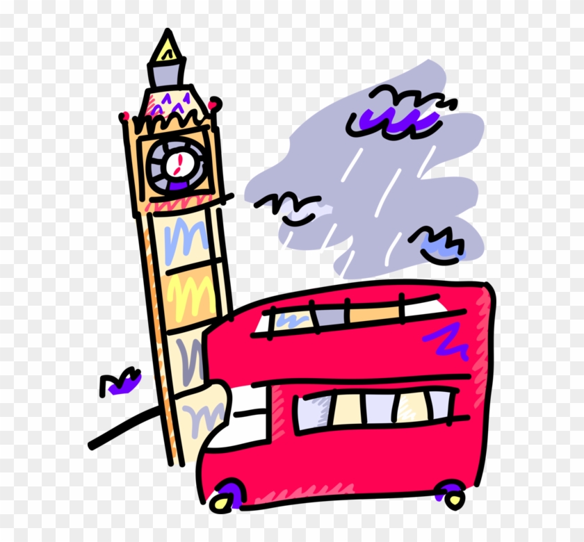 Vector Illustration Of Double-decker Bus In London, - Big Ben Clip Art #433027