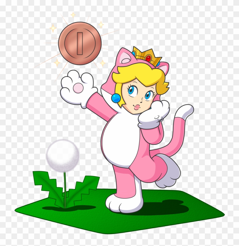 Cat Princess Peach And Her Lucky Pink Gold Coin By - Cat Peach #434731