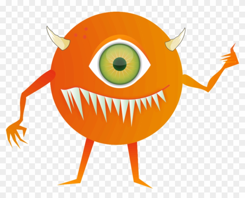 Orange Furry Monster With One Eye Sharp Teeth And Four - Monster With 1 Eye #435586