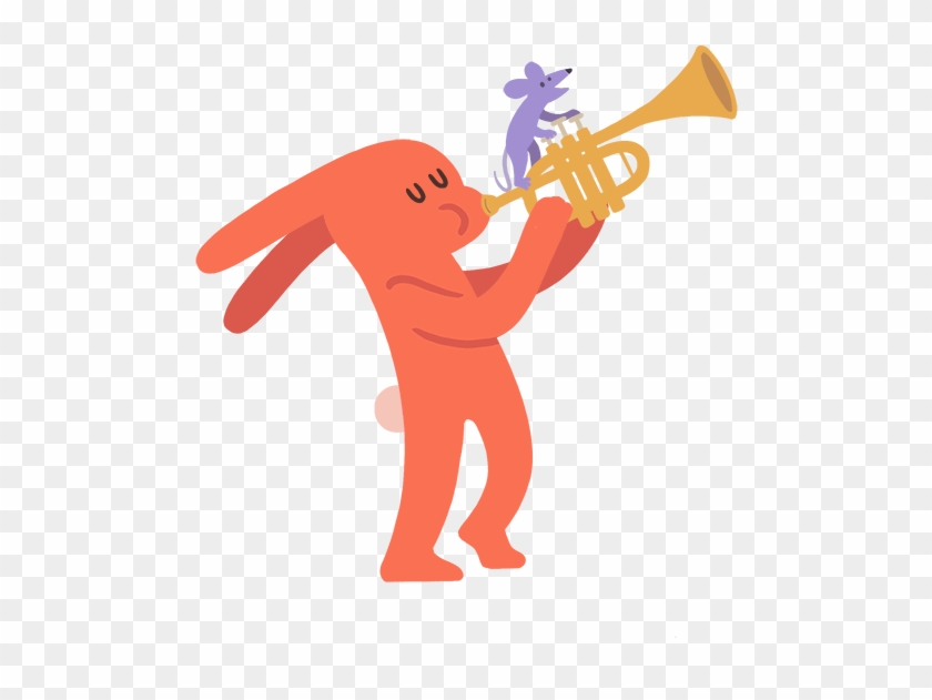 Cartoon Rabbit Playing A Trumpet, A Mouse Pressing - Trumpet #435810