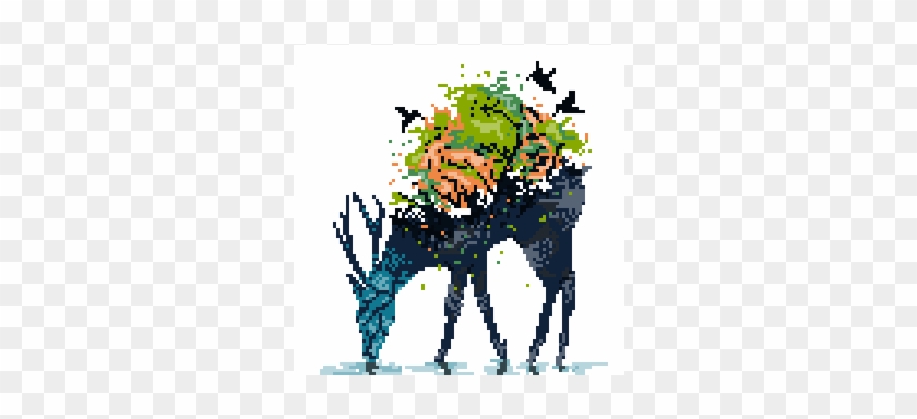 Pixel Art Nature Hummingbirds Nature Deer Leaves Tree - Icanvas Watering By Budi Satria Kwan Painting Print #435982