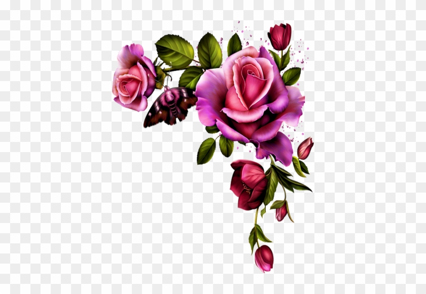 Rose Border Corner - Vintage Flower Corner Png #436055