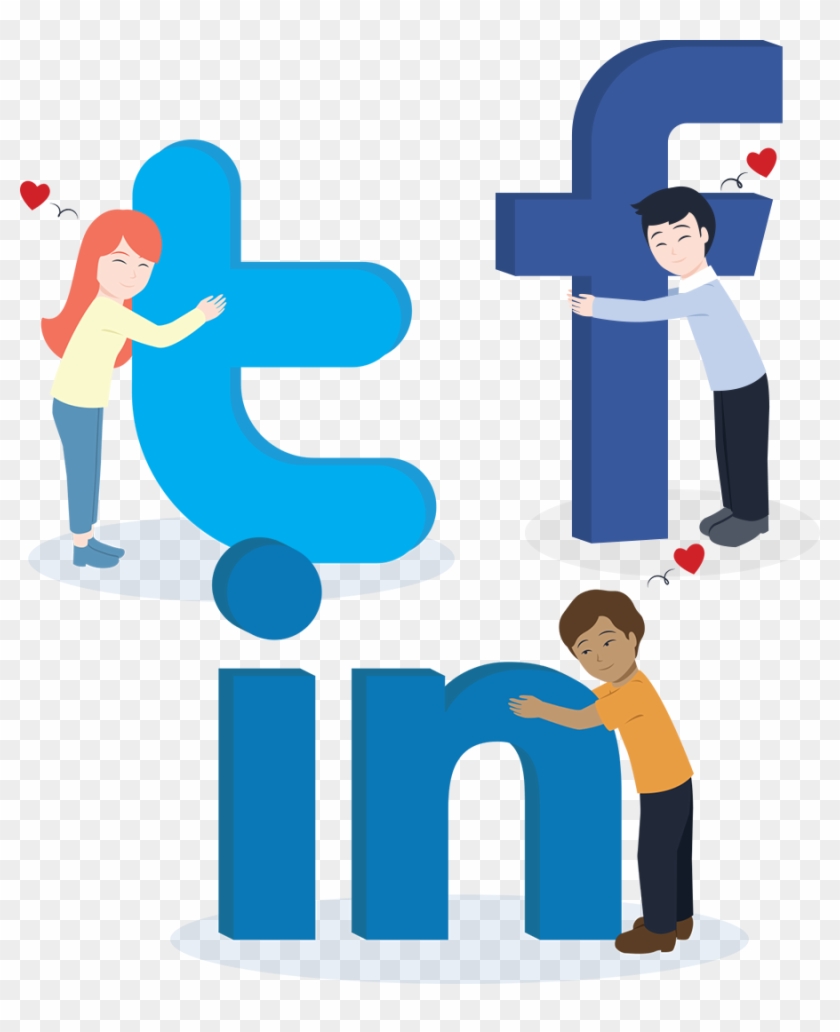 Cartoon People Hugging Social Media Logos - Cartoon People Hugging Social Media Logos #439112