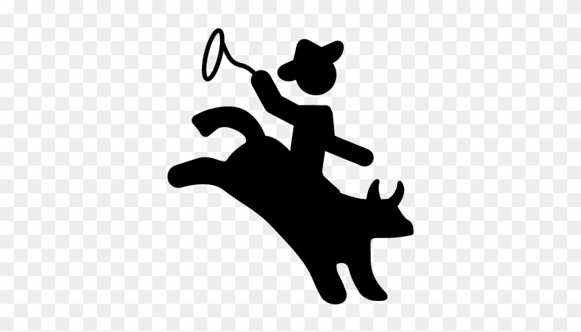 Rodeo Silhouette Of A Mammal With A Cowboy Riding On - Rope To Catch Animals #439712
