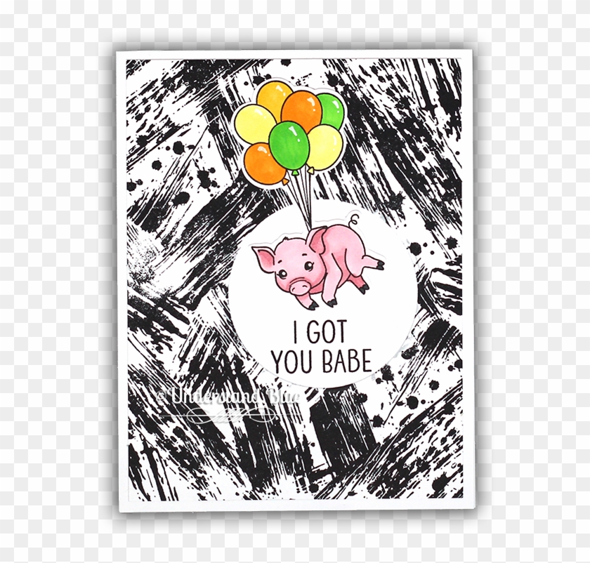 Flying Pig Card By Understand Blue - Hero Arts Cling Stamp Brushstrokes Bold Prints Cg707. #440445