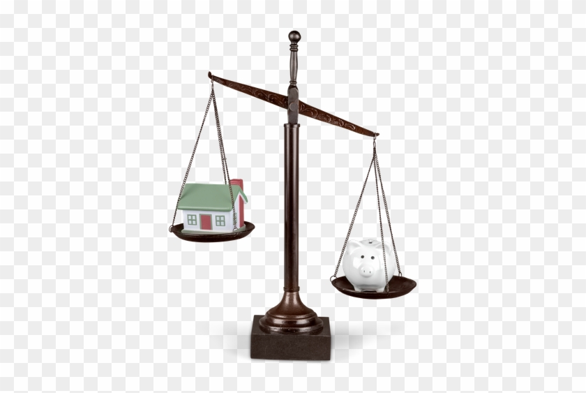 Scales Of Justice With Model House And Piggy Bank - Weighing Scale #441039
