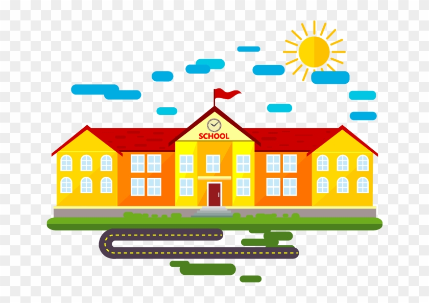 Cartoon School Building Material Png - School Building Cartoon Png #441391