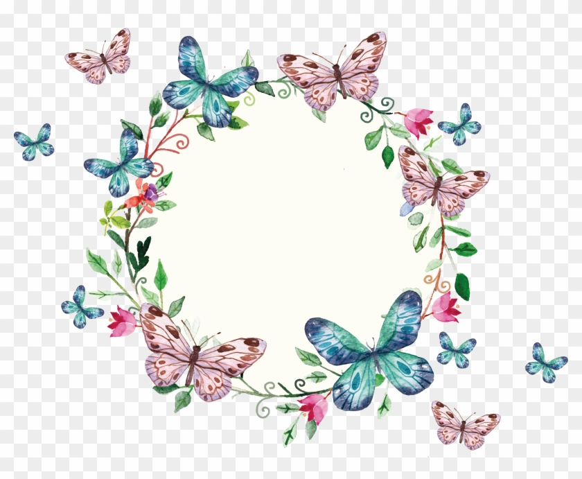 Com / Floral Wreath And Butterflies Frame - Butterfly Frame #442022