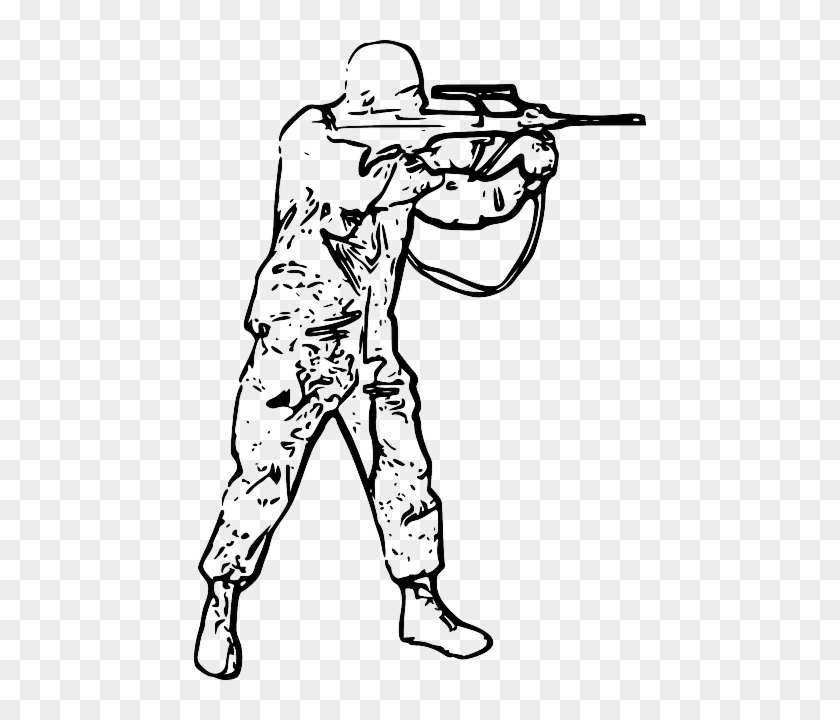 Silhouette Black, Outline, World, War, Drawing, Man, - Soldier Coloring Pages #442296