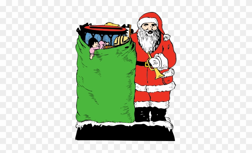 Free Christmas Present Clipart - Christmas Vintage Santa With Toy Bag Card #442411