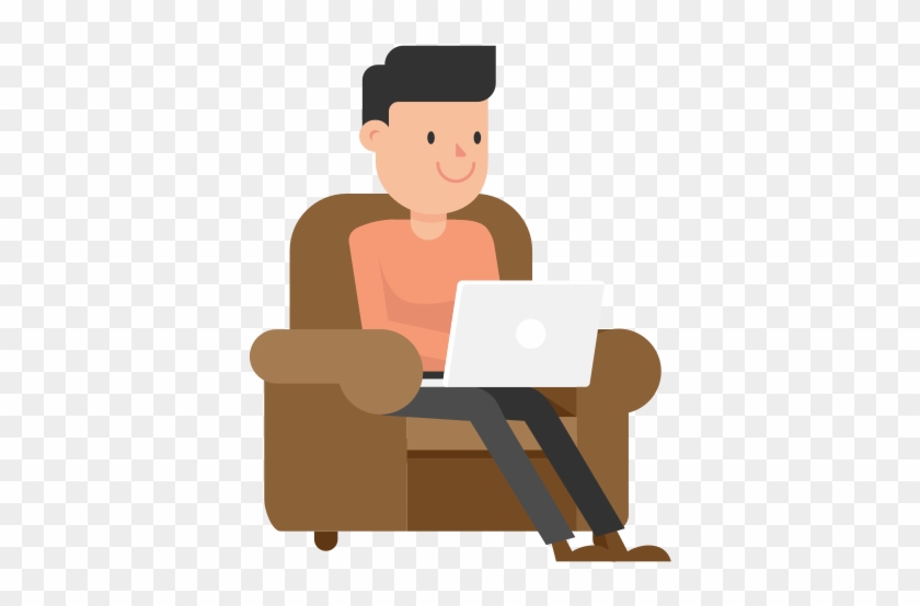 Man Working At His Laptop On The Couch Cartoon Vector - Scalable Vector Graphics #442565