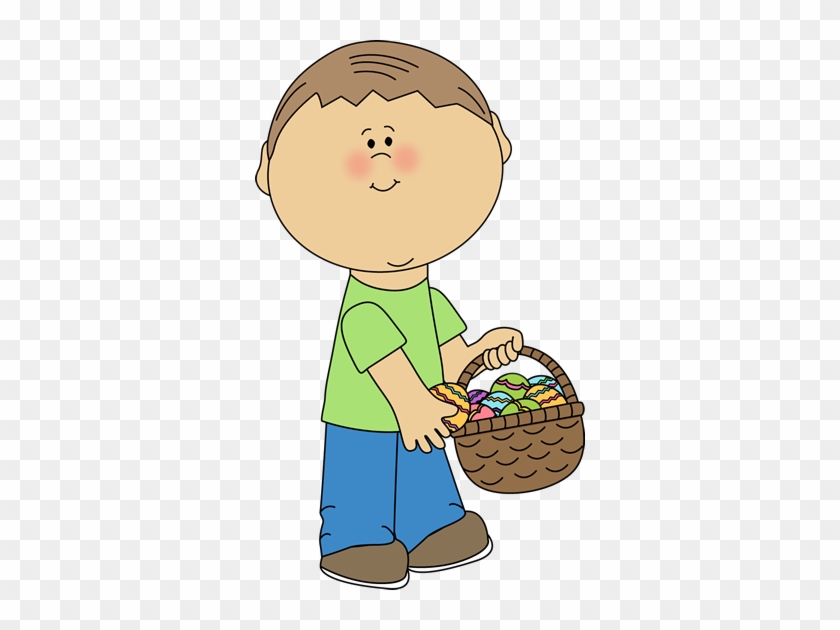 Boy Putting Eggs In An Easter Basket - Boy Carrying Basket Clip Art #443896