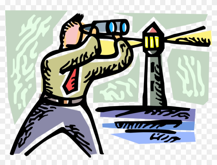 Vector Illustration Of Businessman With Binoculars - Clip Art #444112