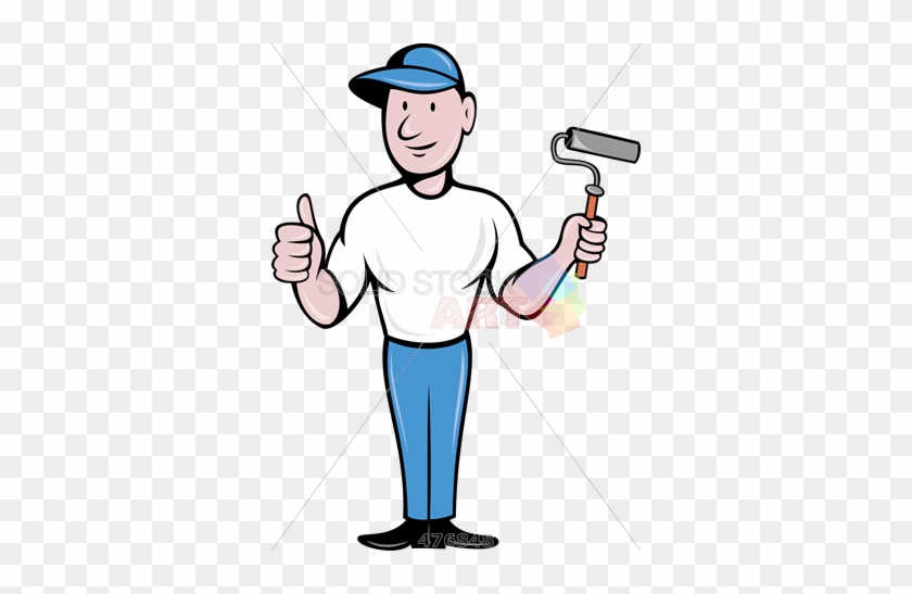 Stock Illustration Of Old Fashioned Cartoon Illustration - House Painter Paint Roller Thumbs Up Cartoon Card #446087