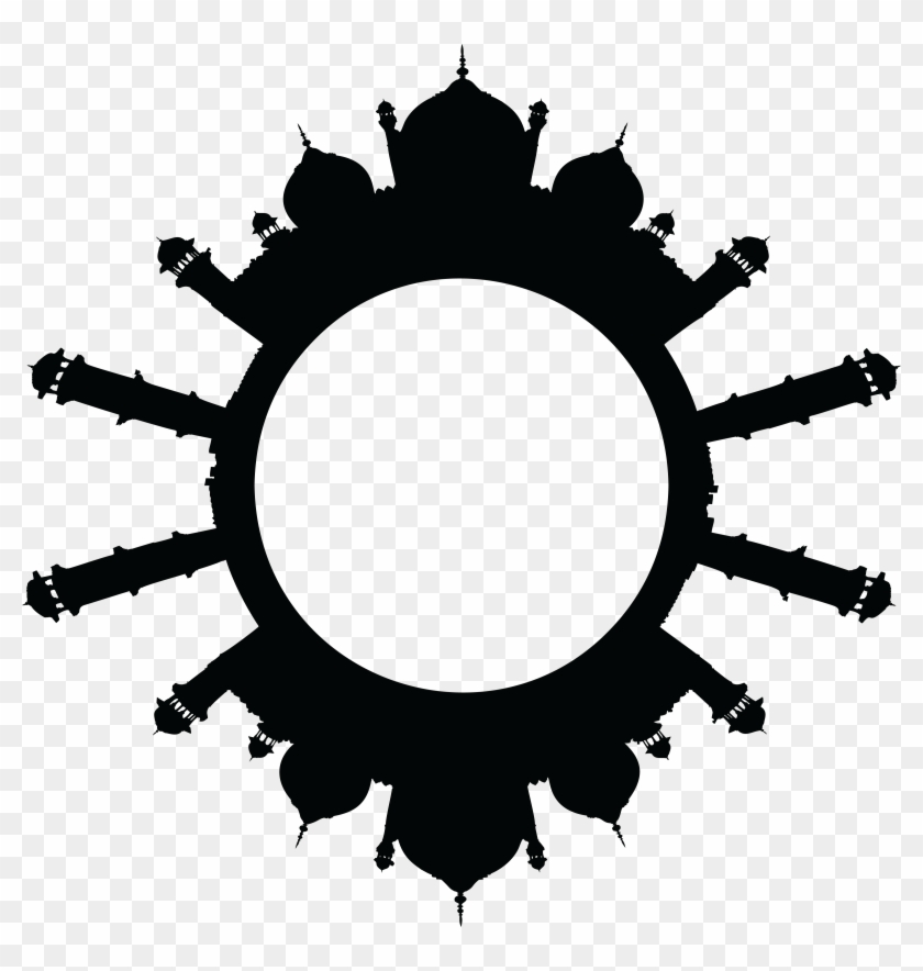 Free Clipart Of A Round Frame Of Mosques In Black And - Dessins Fleur À Colorier #446919