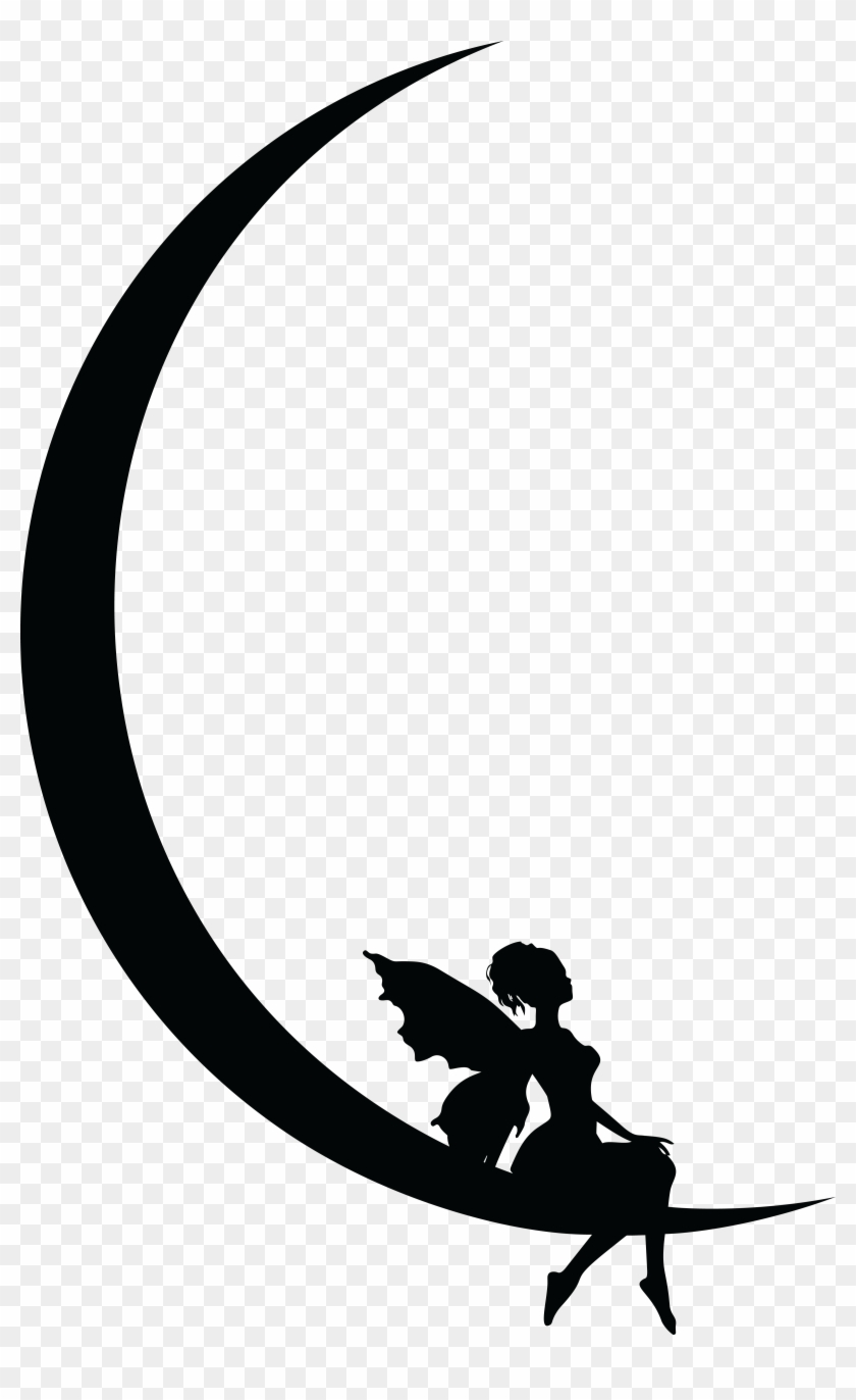 Free Clipart Of A Silhouetted Fairy On A Moon - Fairy Sitting The Moon Silhouette #446990