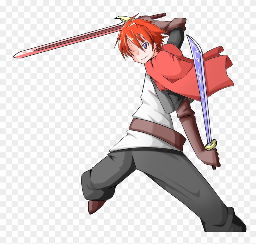 Red Hair Boy Dual Sword By Edelritter0519 - Anime Boy With Sword - Free  Transparent PNG Clipart Images Download