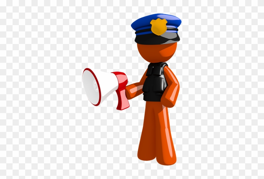 Orange Man Police Officer Holding Megaphone - Police #447411