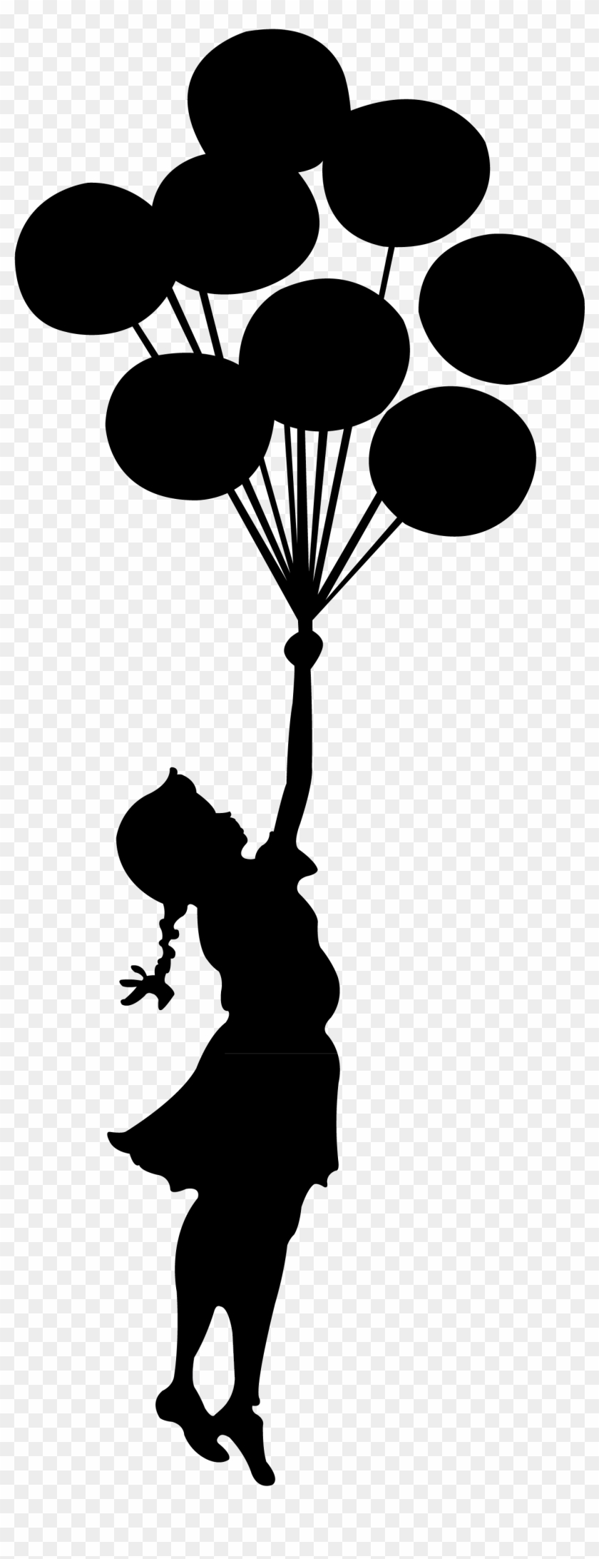 Girl Dancing With Umbrella Silhouette - Banksy Floating Balloon Girl Wall Stickers #447448