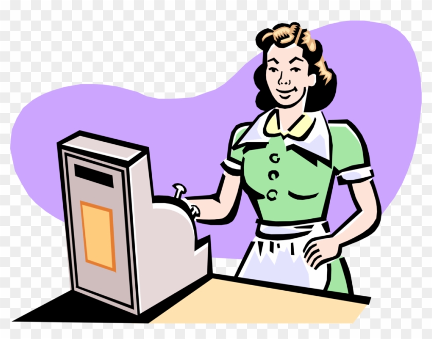 Vector Illustration Of 1950's Vintage Style Cashier - Cash Register Person Clipart #448558